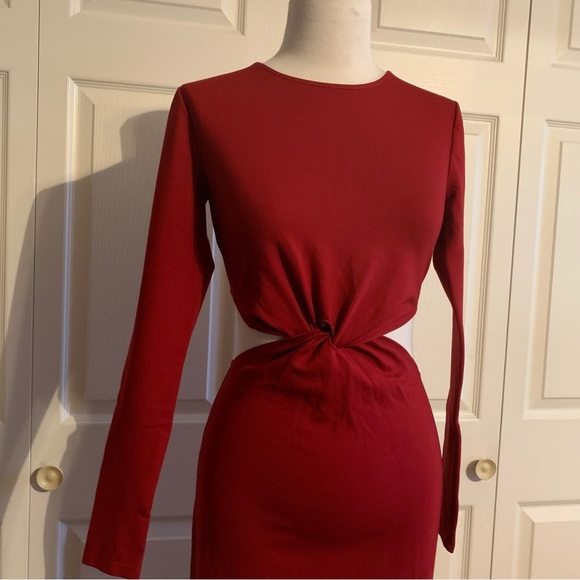 LPA Red Cutout Long Sleeves Midi Dress Size S - Picture 9 of 9